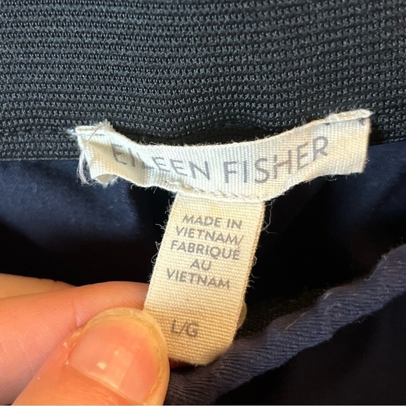 Eileen Fisher Navy Elastic Waist Twill Pants Size Large - Picture 4 of 6